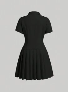 SHEIN MOD Vintage Blazer Style Short Sleeve Dress,Lapel Collar,Double Row Metal Button,Graduation,Birthday Dresses For Women,Black And White,Summer,Elegant,Office,Back-To-School - Black - View 2