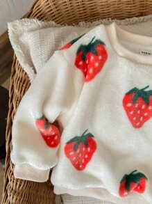 SHEIN Baby Girl Casual Cute Fuzzy Cartoon Printed Long Sleeve Sweatshirt For Fall/Winter