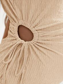 SHEIN Maternity Solid Color Round Neck Dress With Ring Decor And Pleats, Sleeveless, Summer - Apricot - View 5