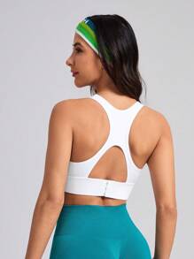 Easithlete Women's Solid Color Minimalist Twist Sports Bra - White - View 6