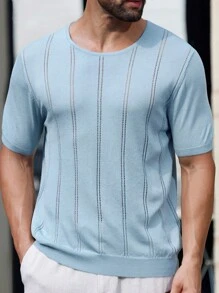 Manfinity Homme Father's Day Men's Solid Color Round Neck Casual Short Sleeve Knit Top For Summer