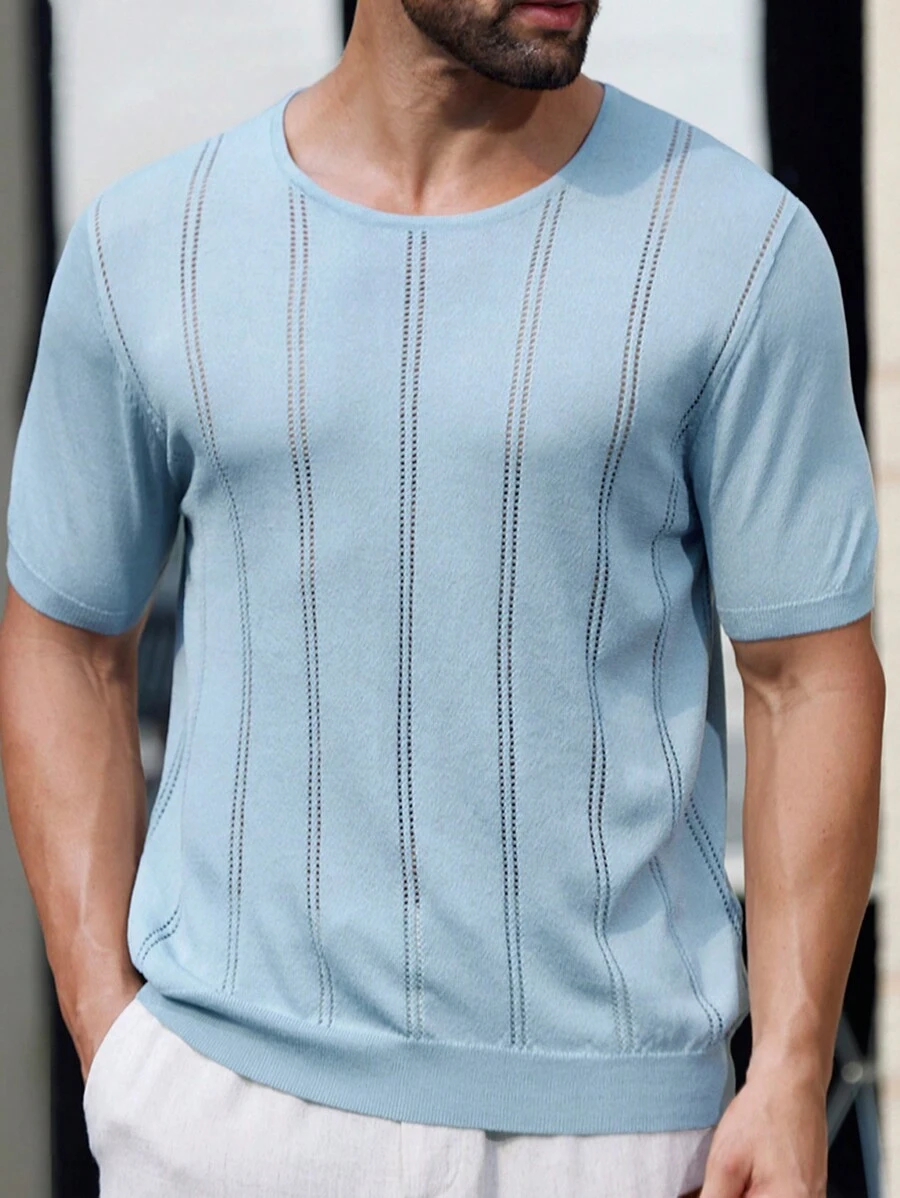 Manfinity Homme Father's Day Men's Solid Color Round Neck Casual Short Sleeve Knit Top For Summer