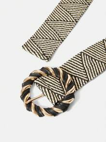 SHEIN SXY 1 件女士 SXY，波西米亚色块/编织腰带，适合度假 - 黑與白 - 查看 8