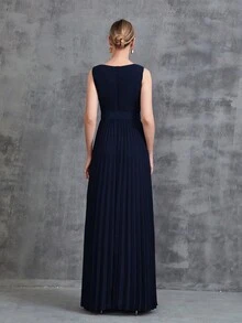 Women's Sleeveless Pleat Hem Chiffon Party Dress&Long  Sleeve Chiffon Cardigan