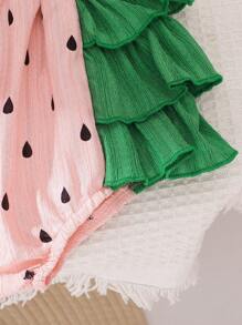 Ensemble de haut à volants à blocs de couleurs et de pantalon à volants imprimés pour bébés filles - Rose bonbon - Voir 7