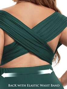 Plus Size Women Off-Shoulder Ruched Long Dress Elegant Summer - Green - View 2