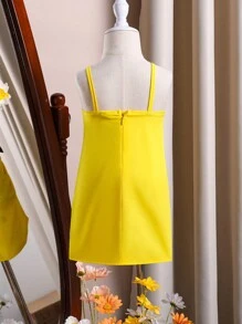 SHEIN 寶寶女孩優雅宮廷風蝴蝶結吊帶裙，適合春夏派對。 - 黃色 - 查看 2