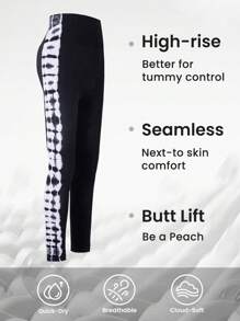 Easithlete Nhuộm buộc Xà cạp yoga Sọc Bảng Cao Co giãn Kiểm soát bụng Điền kinh Quần tất - Đen và trắng - Xem 5