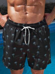 Manfinity KASUA Men's Palm Tree Printed Drawstring Waist Loose Fit Beach Shorts For Holiday,Hawaiian - Multicolor - View 5