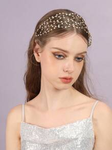 1pc Bridal Handmade Rhinestone Hairband Headpiece Boho Tiaras Valentine's Day Accessories,Wedding Hair Accessories - Gold - View 4