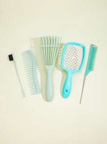 5pcs/Set Professional Hair Styling Comb Set For Curly, Consist Of Edges Brush, Tail Comb, Gel Brush Denman Brush Edge Control Brush,Hair Brush Detangling Barber Comb Parting Comb Hair Picks Rat Tail Comb Rat Tail Combs For Parting,Hair Styling Comb Decorative Tail Comb, Edge Control Brush And Shampoo Brush Hair Comb Set, Anti-Static Braiding Combs Hair Combs For Salon,Braiding Combs Rat Tail Comb,Wide Tooth Comb Teasing Hair Brush Brush Hair Brush Scalp Massage,Straight, Wet, Dry, Long, And Shor - Green - View 3