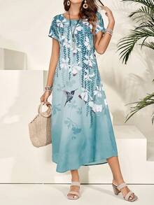 EMERY ROSE Vestido largo de manga corta con estampado floral de verano para mujer con una cintura definida - Multicolor - Ver 2