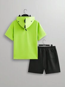 Manfinity VCAY 針織休閒連帽T恤和短褲套裝 - 彩色 - 查看 2