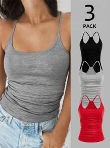 SHEIN LUNE 女式休閒純色多入組吊帶衫，背心，適用於夏季 - 彩色 - 查看 1