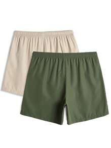 Manfinity Swimmode Men's 2pcs Swim Trunks Drawstring Waist Front Tie Pocket Lightweight 4-Way Stretch Lightweight 4-Way Stretch Solid Color Resort Casual