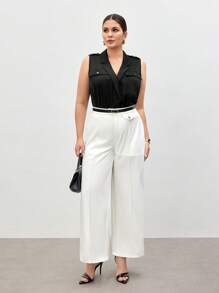 BizChic Áo cánh không tay cổ tròn màu trơn mùa hè cỡ lớn cho nữ thường ngày - màu đen - Xem 4