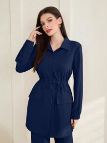 Mulvari Conjunto de 2 piezas de blusa de manga larga y pantalones sencillos y lisos para uso diario para mujer