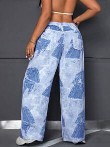 SHEIN ICON Mode für Große Größen Bedruckte Wide Leg Jeans - Verschiedenfarbig - Übersicht 2