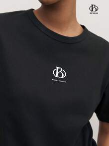 Blusa casual para oficina de mujer con cuello redondo, manga corta y estampado de letras, ropa de oficina de verano