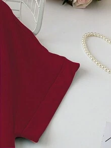SHEIN LUNE Vestido de manga corta diario simple para mujer de talla grande en color sólido - Burdeos - Ver 3