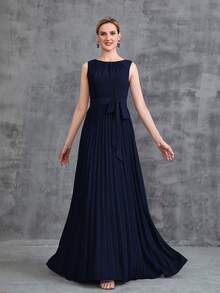 Women's Sleeveless Pleat Hem Chiffon Party Dress&Long  Sleeve Chiffon Cardigan