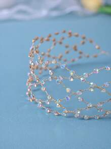 1pc Bridal Handmade Rhinestone Hairband Headpiece Boho Tiaras Valentine's Day Accessories,Wedding Hair Accessories - Gold - View 8