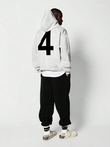 SUMWON Sudadera con capucha y bolsillo tipo canguro con diseño atlético y estampado del número 4 en la espalda, diseño informal y esencial para el otoño e invierno - Gris - Ver 3