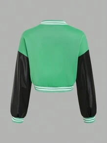 SHEIN Ladies' Printed Zipper Simple Daily Jacket - Green - View 2