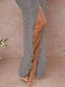 L'Amorae Vestido con cremallera, con división, volantes y pliegues en el diseño