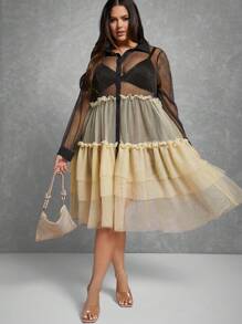 Hauture Plus Colorblock Ruffle Glitter Dress - Multicolor - View 1