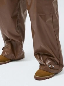 Manfinity VCAY Nam Plus Size Thường Ngày Da PU Đàn Hồi Mờ Quần Công Sở Có Túi, Eo Giữa, Dây Rút, ống Rộng, Thời Trang - màu nâu - Xem 4