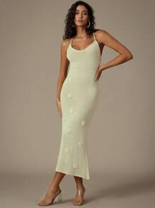 Aveloria Rosie French Beach Holiday Soft Style Waist-Cinching Random Handmade 3D Flower Cami Sweater Dress - Apricot - View 4