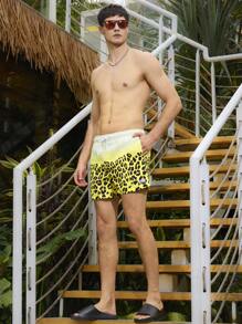 Surfspeed Leopard bedruckte Herren-Badeshorts mit Gummizug und weitem Bein für Urlaub Style