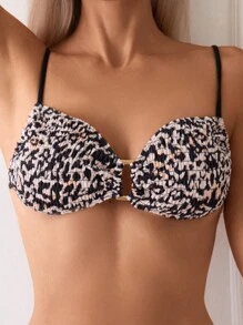 SHEIN Swim Women's Leopard Printed Sexy Bikini Set For Summer Beach, Push-Up Shirred Bra, Random Print - Multicolor - View 4