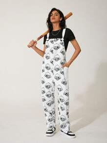 GAWX Artist 女士卡通印花休闲日常连体裤，适合夏季、假日、度假、节日 - 白色 - 查看 1