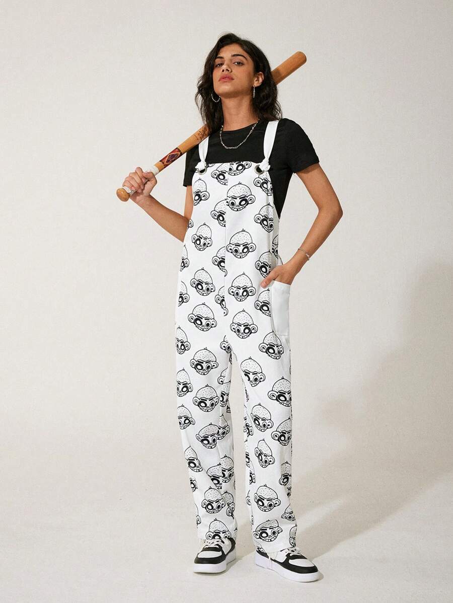 GAWX Artist 女士卡通印花休闲日常连体裤，适合夏季、假日、度假、节日 - 白色 - 查看 1