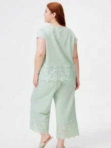 LUVLETTE Women Plus Green Wedding Essential Soft Cotton Embroidered Airy Pajama Sets Lounge Set For Women Lingerie As Outerwear - Mint Green - View 8