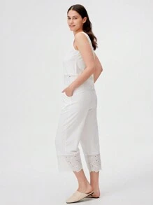 LUVLETTE 白色刺繡長款棉質伴娘睡衣套裝，適合女性穿著的輕盈居家外穿套裝，新娘內衣配套套裝，婚禮用品 - 白色 - 查看 4