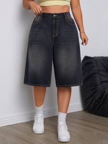 SHEIN EZwear Plus-Size Summer Casual Loose Washed Denim Pants