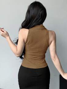 Dazy Designer Camisa sin mangas de unicolor con botones delanteros para verano, tops para salir