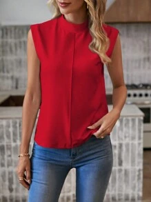 SHEIN LUNE 女性短袖T恤，帶刺繡徽標和時尚休閒設計 - 紅色 - 查看 5