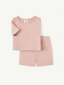 Cozy Pixies Bộ Pyjama vừa khít cho bé gái có in hoa dài tay và quần có chân, màu trơn, 4 chiếc - Hồng - Xem 3