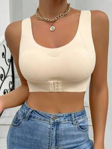 Solid Buckle Front Detail Wireless Bra - Apricot - View 3