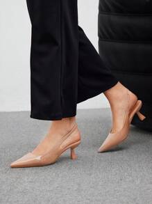 CUCCOO BIZCHIC Ladies Nude High Heel Shoes With Pointed Toe, Graduation Heel, Prom Heels For Summer Spring Shoes Spring Break Easter For Christmas - Apricot - View 3