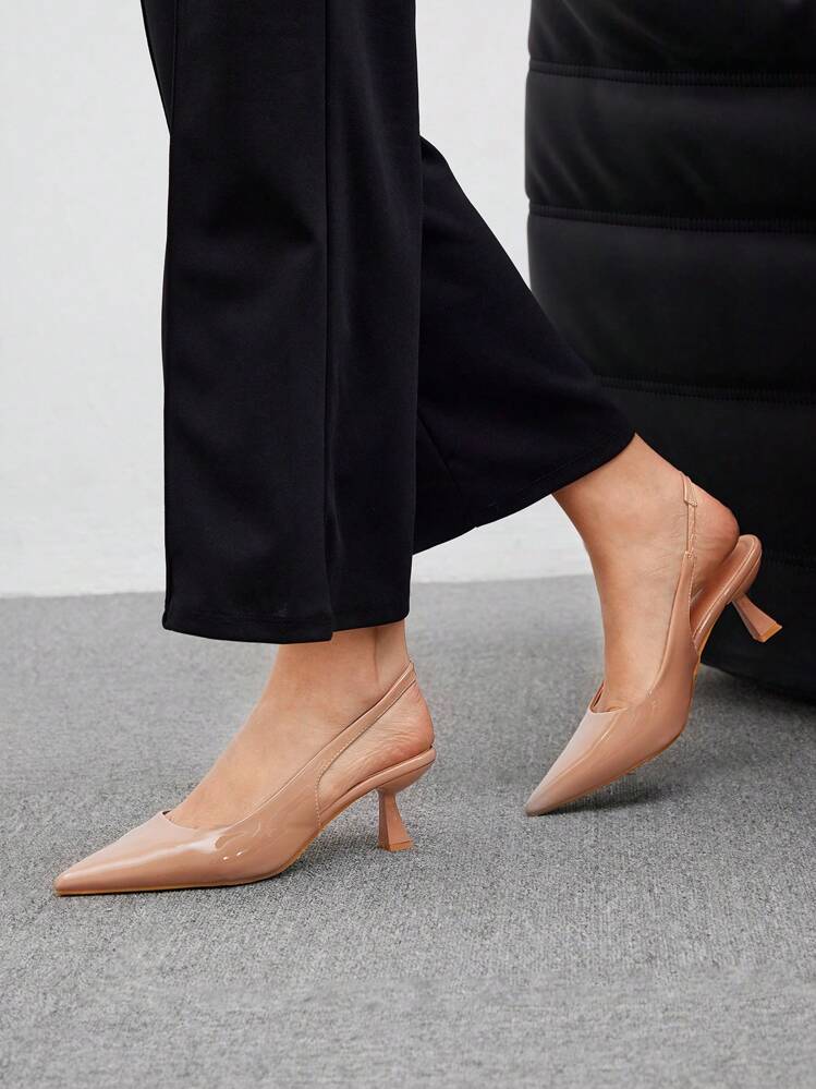 CUCCOO BIZCHIC Damskie buty na wysokim obcasie w kolorze nude z noskiem w szpic, obcasy na studniówkę, obcasy na lato, Boże Narodzenie, jesień, Nowy Rok - Morela - Zobacz 3