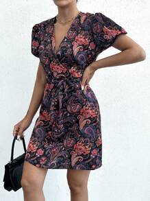 EURMUSE 波希米亞印花雙排釦裝連身裙 - 彩色 - 查看 6