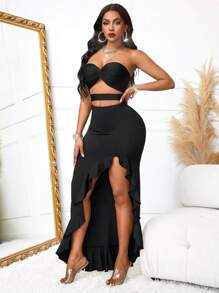 Women's Sexy Y2K Mini  IrregularVintage Black Hollow Out Off Shoulder Dress