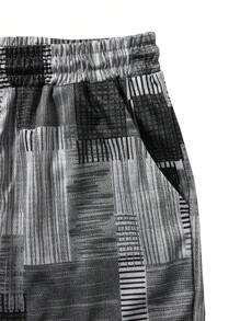 Manfinity RSRT 男士幾何印花束口腰休閒短褲，附帶口袋 - 灰色 - 查看 4