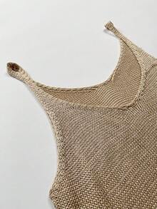 Women Plain Minimalist Ruched Camisole Tank Top, Summer - Khaki - View 6