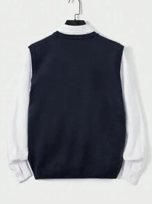 SHEIN Cottnline Men Solid Sweater Vest Without Shirt - Blue - View 2